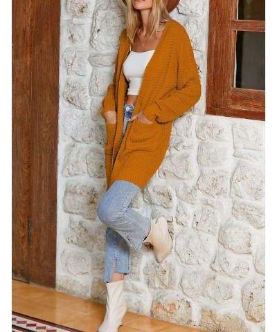 Women's 2023 Fall Open Front Cardigan Long Batwing Sleeve Chunky Knit Sweater Loose Outerwear Coats with Pockets Yellow Brown...