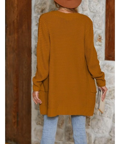 Women's 2023 Fall Open Front Cardigan Long Batwing Sleeve Chunky Knit Sweater Loose Outerwear Coats with Pockets Yellow Brown...