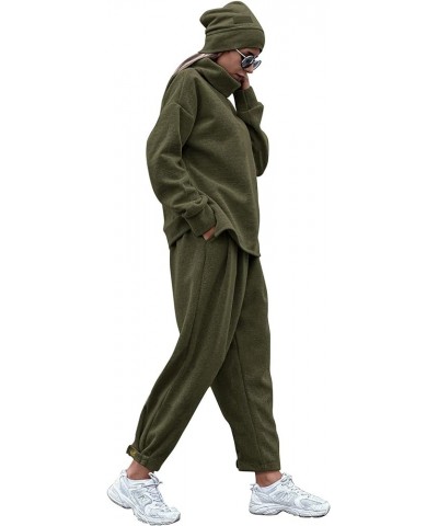 Women's 2024 Fall Two Piece Outfits Long Sleeve Tracksuit Set Turtleneck Pullover Tops Casual Pants Sweatsuits Army Green $21...