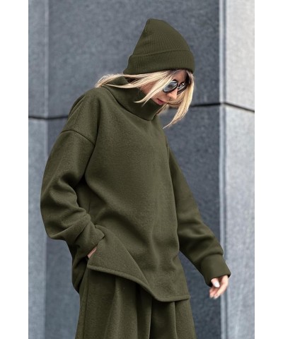 Women's 2024 Fall Two Piece Outfits Long Sleeve Tracksuit Set Turtleneck Pullover Tops Casual Pants Sweatsuits Army Green $21...