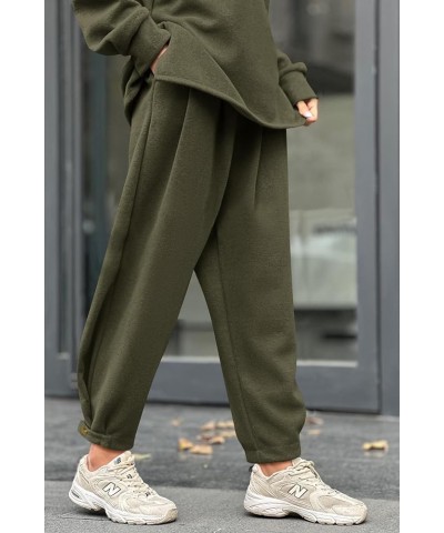 Women's 2024 Fall Two Piece Outfits Long Sleeve Tracksuit Set Turtleneck Pullover Tops Casual Pants Sweatsuits Army Green $21...