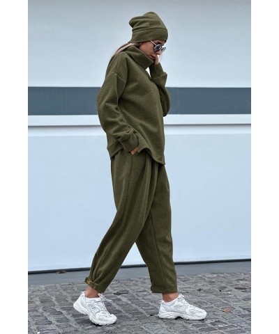 Women's 2024 Fall Two Piece Outfits Long Sleeve Tracksuit Set Turtleneck Pullover Tops Casual Pants Sweatsuits Army Green $21...