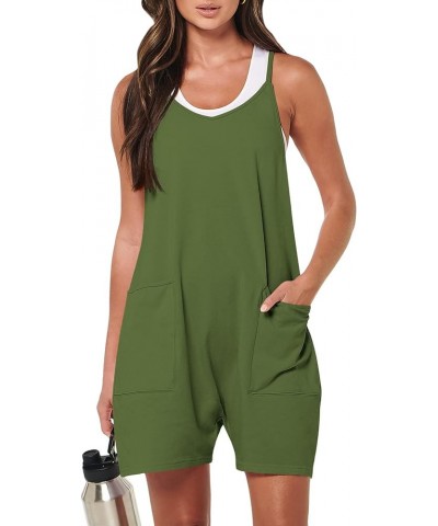 Women's Summer Casual Rompers Sleeveless Loose Spaghetti Strap Short Jumpsuits Overalls Trendy Outfits With Pockets Grass $13...