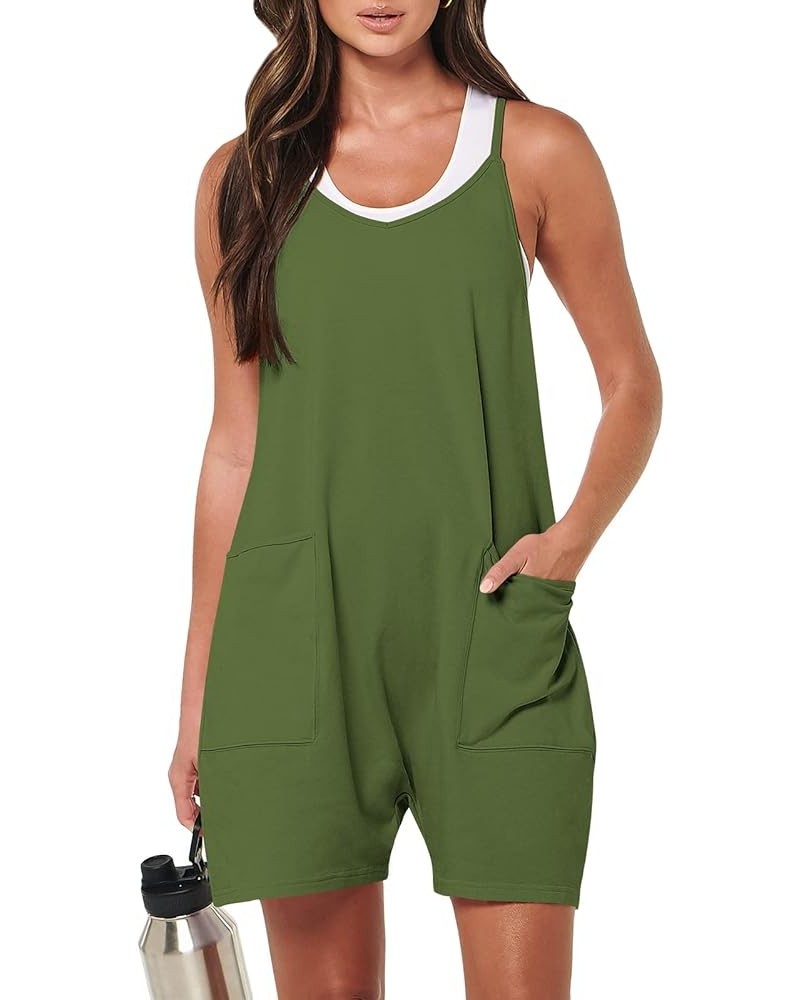 Women's Summer Casual Rompers Sleeveless Loose Spaghetti Strap Short Jumpsuits Overalls Trendy Outfits With Pockets Grass $13...