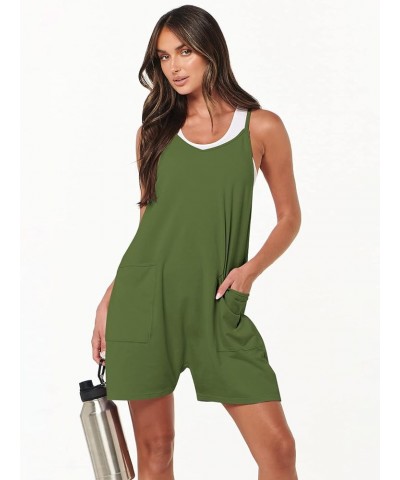 Women's Summer Casual Rompers Sleeveless Loose Spaghetti Strap Short Jumpsuits Overalls Trendy Outfits With Pockets Grass $13...