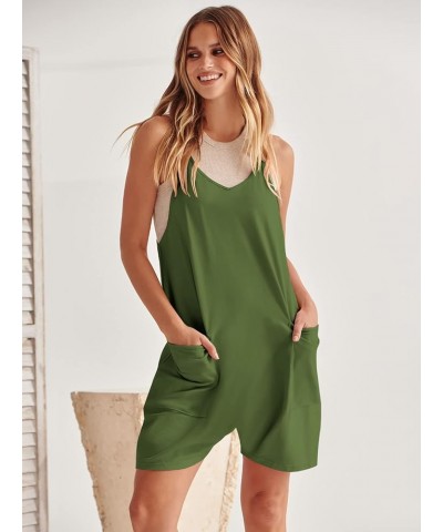 Women's Summer Casual Rompers Sleeveless Loose Spaghetti Strap Short Jumpsuits Overalls Trendy Outfits With Pockets Grass $13...