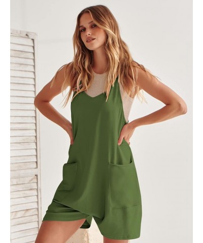 Women's Summer Casual Rompers Sleeveless Loose Spaghetti Strap Short Jumpsuits Overalls Trendy Outfits With Pockets Grass $13...