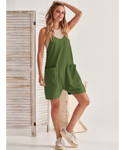 Women's Summer Casual Rompers Sleeveless Loose Spaghetti Strap Short Jumpsuits Overalls Trendy Outfits With Pockets Grass $13...