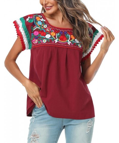 Women Mexican Embroidered Lace Traditional Colorful Blouse Tricolor Top Mexican Independence Day Shirt Dc-cr $17.84 T-Shirts