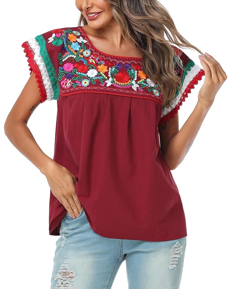 Women Mexican Embroidered Lace Traditional Colorful Blouse Tricolor Top Mexican Independence Day Shirt Dc-cr $17.84 T-Shirts