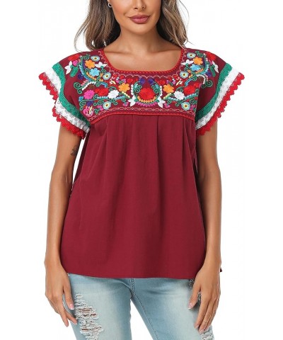 Women Mexican Embroidered Lace Traditional Colorful Blouse Tricolor Top Mexican Independence Day Shirt Dc-cr $17.84 T-Shirts