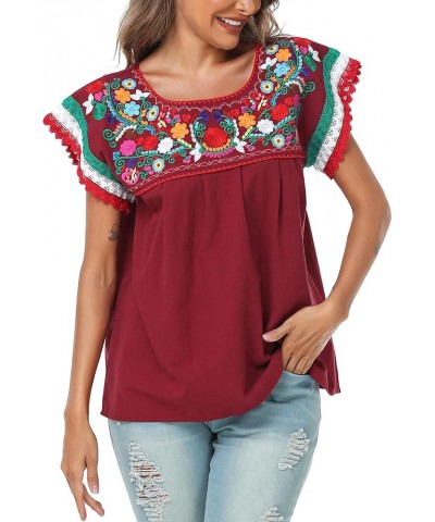 Women Mexican Embroidered Lace Traditional Colorful Blouse Tricolor Top Mexican Independence Day Shirt Dc-cr $17.84 T-Shirts