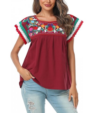 Women Mexican Embroidered Lace Traditional Colorful Blouse Tricolor Top Mexican Independence Day Shirt Dc-cr $17.84 T-Shirts