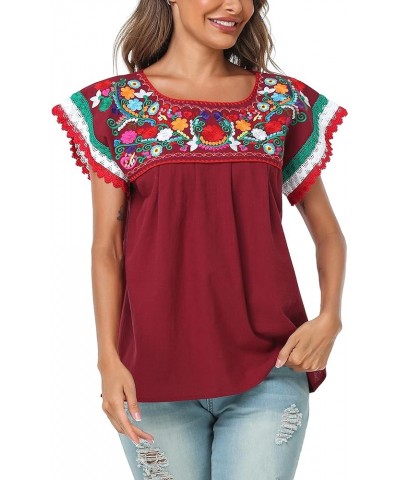 Women Mexican Embroidered Lace Traditional Colorful Blouse Tricolor Top Mexican Independence Day Shirt Dc-cr $17.84 T-Shirts