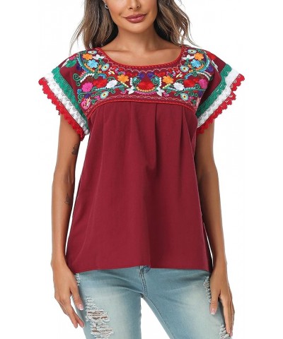 Women Mexican Embroidered Lace Traditional Colorful Blouse Tricolor Top Mexican Independence Day Shirt Dc-cr $17.84 T-Shirts