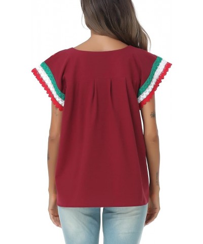 Women Mexican Embroidered Lace Traditional Colorful Blouse Tricolor Top Mexican Independence Day Shirt Dc-cr $17.84 T-Shirts