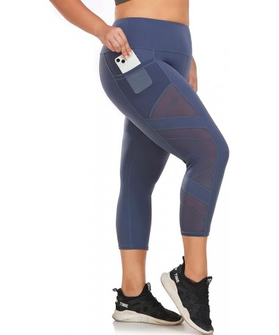 Women's Plus Size Leggings High Waisted Yoga Pants with Pockets Mesh Workout Leggings Tummy Control Running Dusty Blue $13.80...