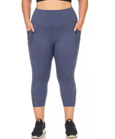 Women's Plus Size Leggings High Waisted Yoga Pants with Pockets Mesh Workout Leggings Tummy Control Running Dusty Blue $13.80...