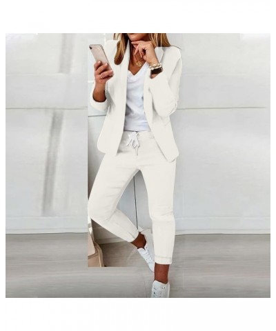 Womens Business Work Suits Dressy Casual 2 Piece Outfits Office Lady Open Front Blazer and Drawstring Pants Set White2 $12.25...