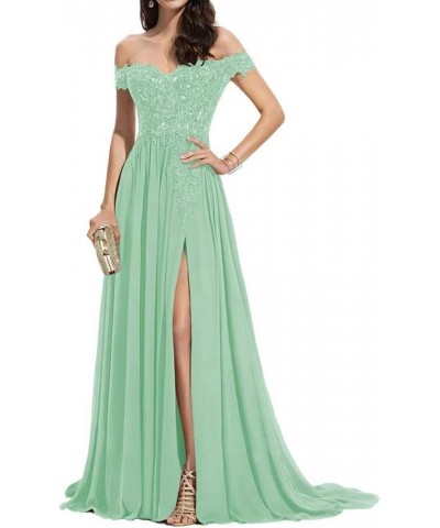 Laces Chiffon Prom Dresses for Women Off Shoulder Long Slit Bridesmiad Formal Evening Party Gown ZS28 Mint $37.68 Dresses