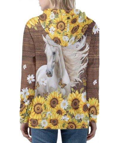 Women's Zip Up Hoodies Casual Long Sleeve Track Jackets Hooded Sweatshirts With Pockets XS-5XL Horse Sunflower $22.71 Jackets