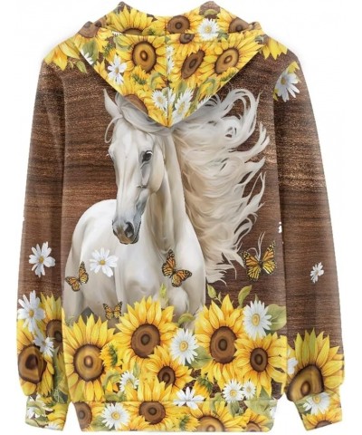 Women's Zip Up Hoodies Casual Long Sleeve Track Jackets Hooded Sweatshirts With Pockets XS-5XL Horse Sunflower $22.71 Jackets