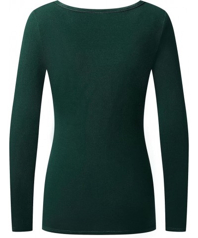 Women's Long Sleeve T-Shirt Comfy Square Neck Shirts Basic Stretch Layer Deep Forest Green $10.74 T-Shirts