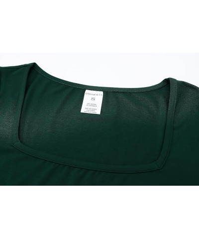 Women's Long Sleeve T-Shirt Comfy Square Neck Shirts Basic Stretch Layer Deep Forest Green $10.74 T-Shirts