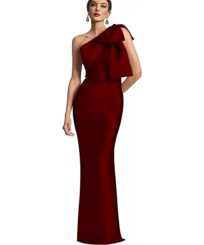 One Shoulder Mermaid Prom Dress with Bow Satin Bridesmaid Dresses Long Sheath/Column Mother of The Bride Dresses AG102 Wine $...