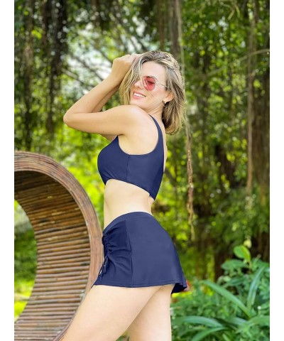 Women's Swim Skirt Solid Ruched Swimsuits Side Slit Pull Tie Bikini Bottom Blue $13.02 Swimsuits