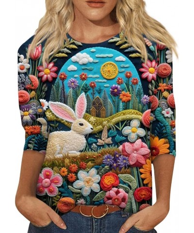 Easter Womens 3/4 Sleeve Top Cute Bunny Eggs Print Tops Crewneck Novelty Easter Graphic Funny Casual Blouses 01-dark Gray $8....