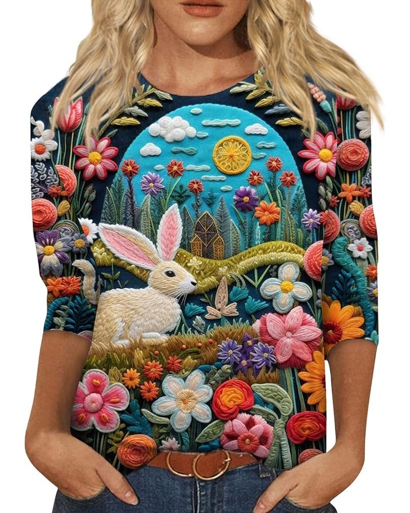 Easter Womens 3/4 Sleeve Top Cute Bunny Eggs Print Tops Crewneck Novelty Easter Graphic Funny Casual Blouses 01-dark Gray $8....