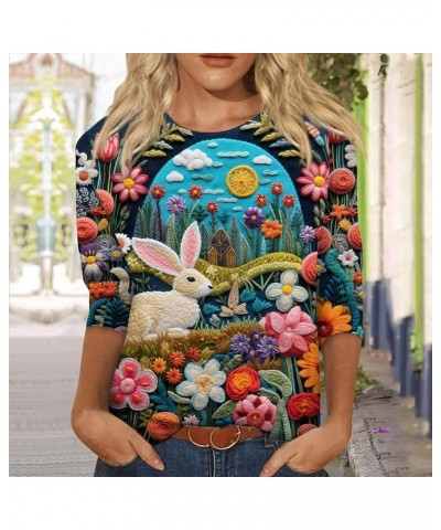 Easter Womens 3/4 Sleeve Top Cute Bunny Eggs Print Tops Crewneck Novelty Easter Graphic Funny Casual Blouses 01-dark Gray $8....