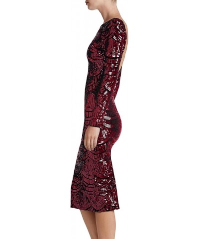 Women's Emery Long Sleeve Stretch Sequin Midi Sheath Burgundy/Black $98.78 Dresses