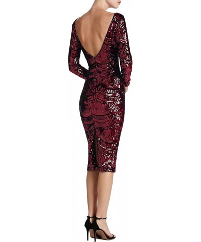 Women's Emery Long Sleeve Stretch Sequin Midi Sheath Burgundy/Black $98.78 Dresses