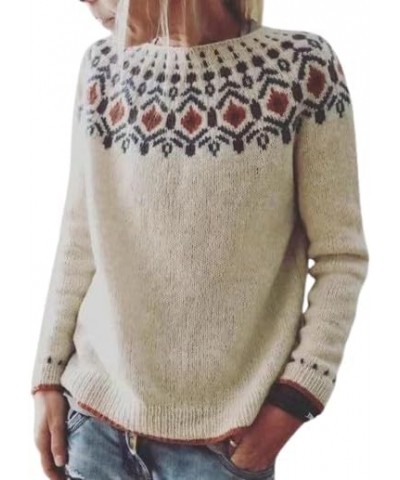 Women's Fair Isle Boho Sweater Crewneck Knit Pullover Long Sleeve Casual Oversized Vintage Sweater Tops Print4-2 $18.28 Sweaters