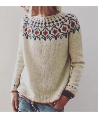 Women's Fair Isle Boho Sweater Crewneck Knit Pullover Long Sleeve Casual Oversized Vintage Sweater Tops Print4-2 $18.28 Sweaters