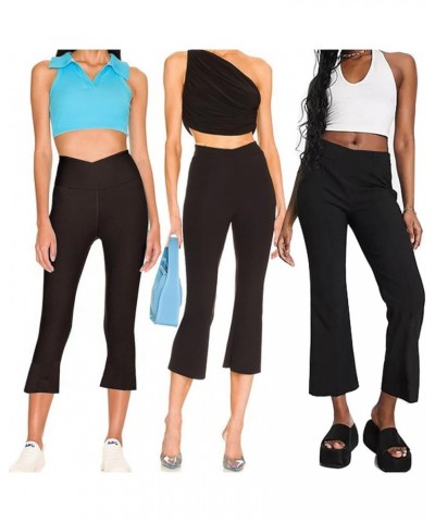 Women’s Bootcut Capri Yoga Pants - Capri Flare Leggings for Women High Waist Crossover Workout Lounge Dress Cropped Pants Sma...