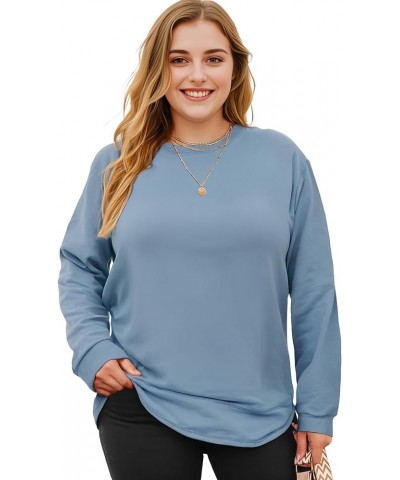 Women's Plus Size Long Sleeve Top,Fall Casual Oversized Clothing Women T-Shirt Loose Tunic Crewneck Sweatshirts Blue $14.26 H...