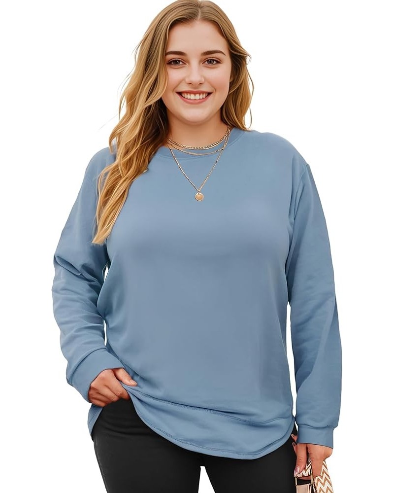 Women's Plus Size Long Sleeve Top,Fall Casual Oversized Clothing Women T-Shirt Loose Tunic Crewneck Sweatshirts Blue $14.26 H...