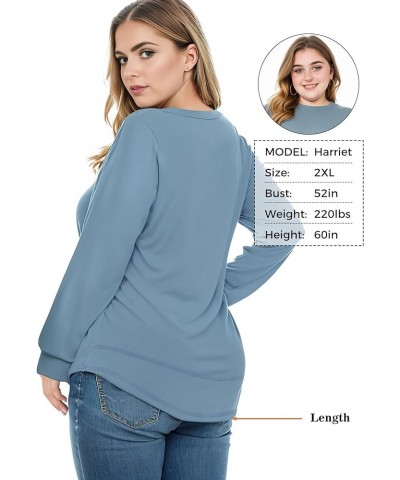 Women's Plus Size Long Sleeve Top,Fall Casual Oversized Clothing Women T-Shirt Loose Tunic Crewneck Sweatshirts Blue $14.26 H...