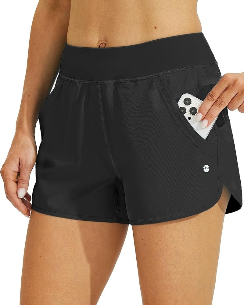 Women's 3" Swim Board Shorts Swimming Bottoms with Brief Liner Quick Dry UPF 50+ X-Large Black $16.32 Swimsuits