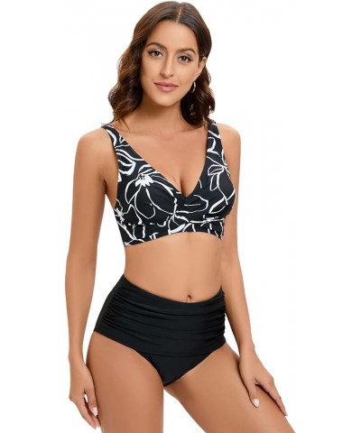 Women's Floral Halter High Waist Bikini Swimsuit Floral Printing Bathing Suits 2 Pieces 2142blackwhite $14.22 Swimsuits