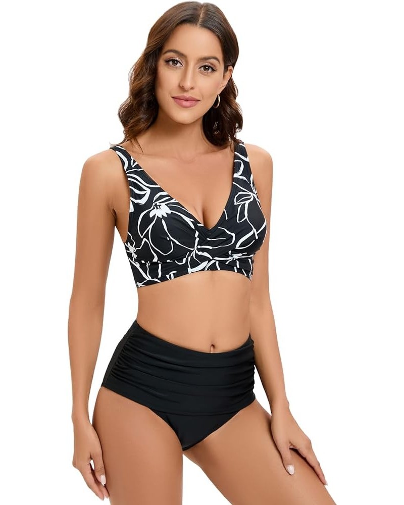 Women's Floral Halter High Waist Bikini Swimsuit Floral Printing Bathing Suits 2 Pieces 2142blackwhite $14.22 Swimsuits