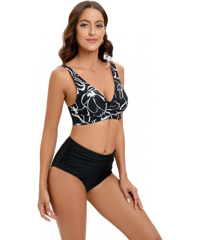 Women's Floral Halter High Waist Bikini Swimsuit Floral Printing Bathing Suits 2 Pieces 2142blackwhite $14.22 Swimsuits