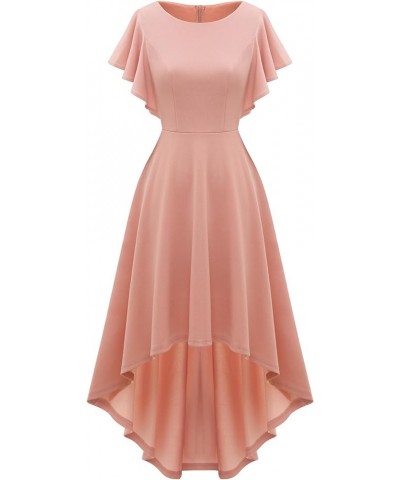 Women's Cocktail Party Dress Hi-Lo Ruffle Sleeve Semi Formal Fit and Flare Prom Fall Wedding Guest Dresses Blush $25.64 Dresses