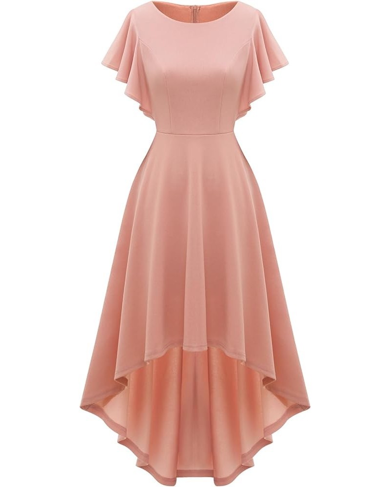 Women's Cocktail Party Dress Hi-Lo Ruffle Sleeve Semi Formal Fit and Flare Prom Fall Wedding Guest Dresses Blush $25.64 Dresses