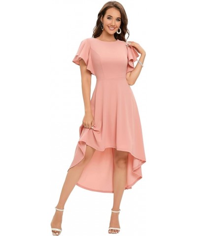 Women's Cocktail Party Dress Hi-Lo Ruffle Sleeve Semi Formal Fit and Flare Prom Fall Wedding Guest Dresses Blush $25.64 Dresses