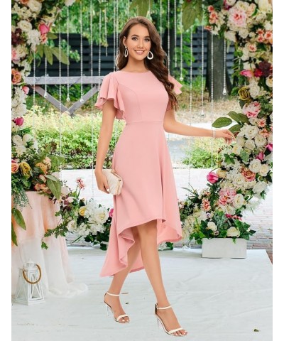 Women's Cocktail Party Dress Hi-Lo Ruffle Sleeve Semi Formal Fit and Flare Prom Fall Wedding Guest Dresses Blush $25.64 Dresses