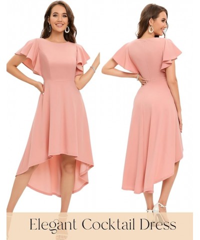 Women's Cocktail Party Dress Hi-Lo Ruffle Sleeve Semi Formal Fit and Flare Prom Fall Wedding Guest Dresses Blush $25.64 Dresses